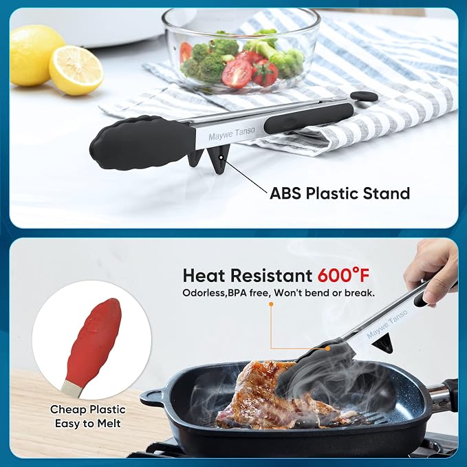 5-Pack Silicone Tongs for Cooking, Maywe Tanso 4PCS 13-Inch Kitchen Tongs - Image 3