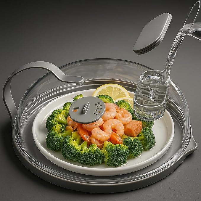 Microwave Splatter Cover with Water Steamer by NUTIKAS