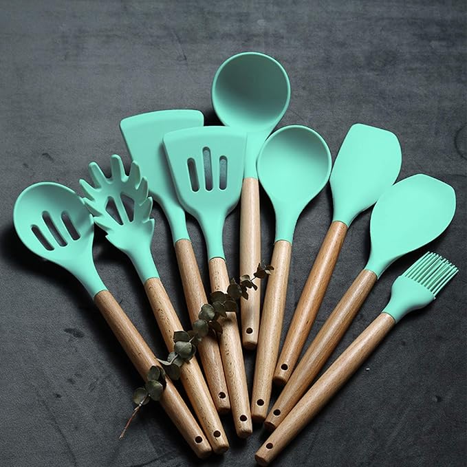 Umite Chef Kitchen Cooking Utensils Set, Wooden Handle Heat Resistant Silicone - Image 5