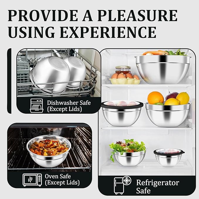 P&P CHEF Mixing Bowls with Visible Airtight Lids Set of 5, 10-Piece Stainless - Image 6