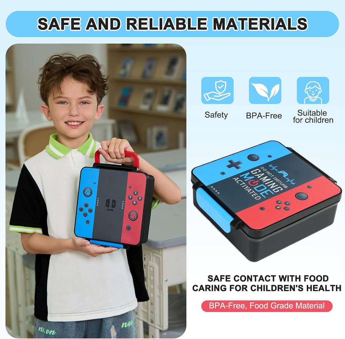 Gamer Bento Lunch Box for Kids, 60 OZ Kids Lunch Box with 8 OZ
