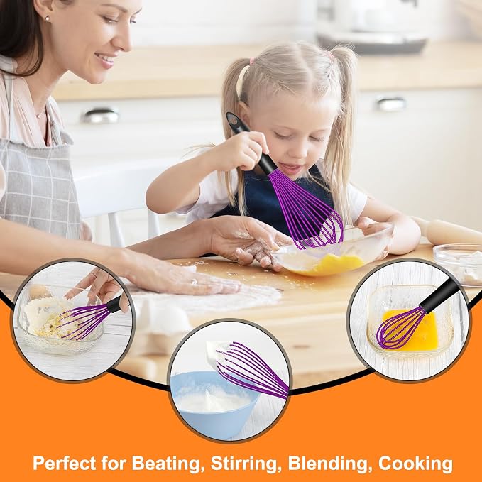 HOTEC 4 Pieces Silicone Whisks for Cooking, Wire Balloon Whisks Egg Beater - Image 6