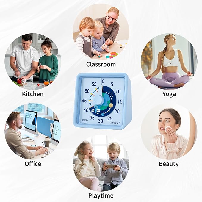 Secura 60-Minute Visual Timer for Kids, Time Clocks, Countdown Timer for Office - Image 7