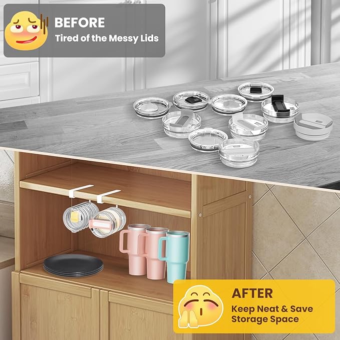 2 Pack Tumbler Lid Organizer, Under Cabinet Cup Lid Holder - Image 6