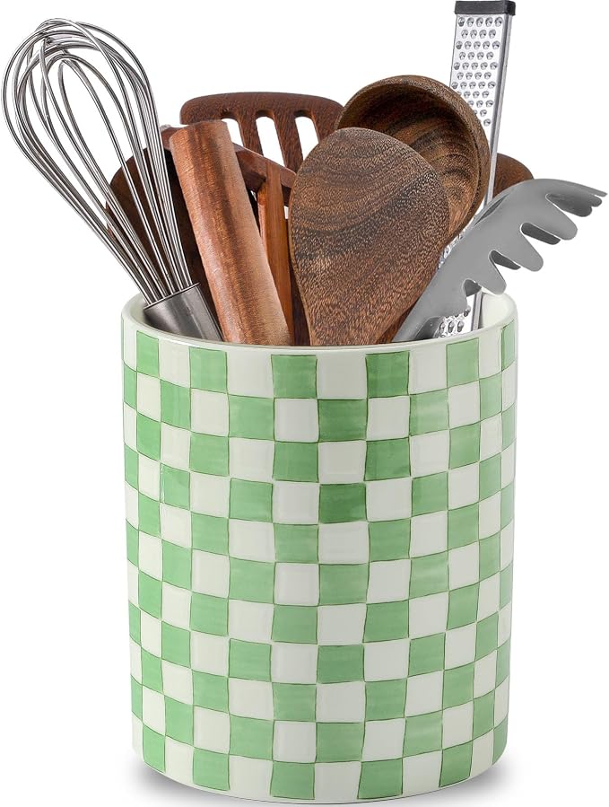 7" Ceramic Hand painted Utensil Holder, Large Kitchen Utensil Holder Organizer by Howise