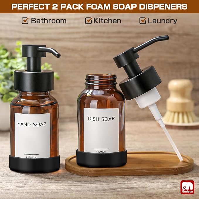 GMISUN Amber Foam Soap Dispenser, 8.5 Fl oz Amber Glass Foaming Hand Soap - Image 4