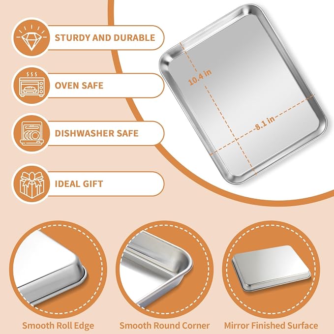Stainless Steel Baking Sheet Set of 2, Deedro Cookie Sheet Metal Baking Pan - Image 2