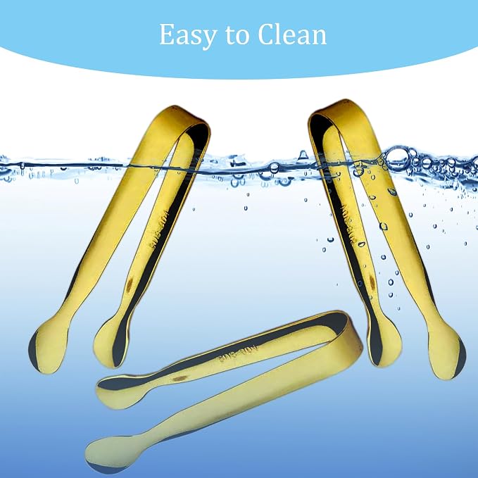 15PCS Mini Tongs for Serving, Metal Tong Stainless Steel Gold Tongs, 4.25Inch - Image 7