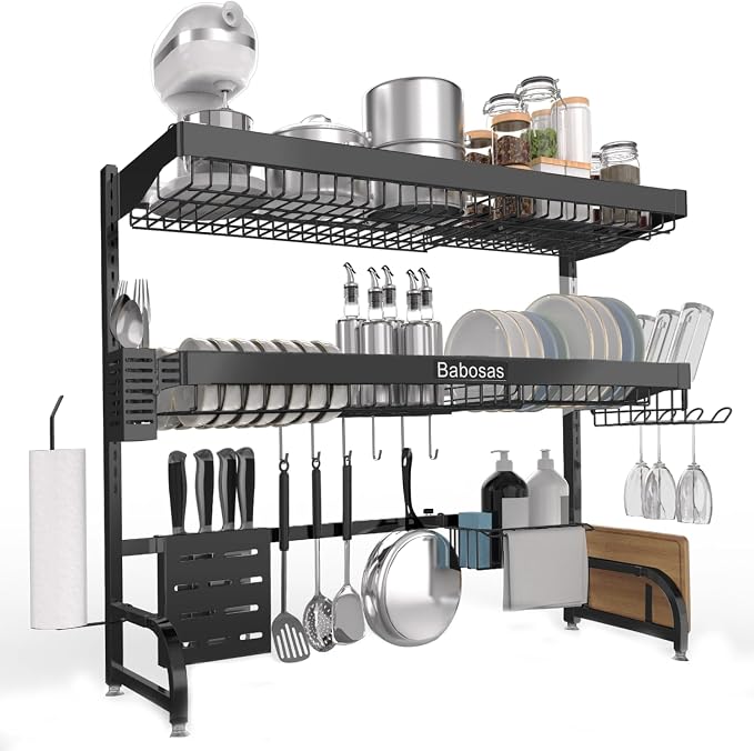Over The Sink Dish Drying Rack, 3 Tier Adjustable Length Full Stainless Steel - Image 4