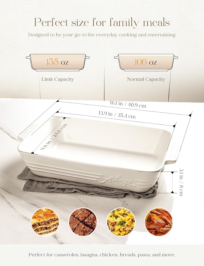 Casserole Dishes for Oven, 9x13 Ceramic Baking Dish, 4.2 Quarts Large Lasagna - Image 3