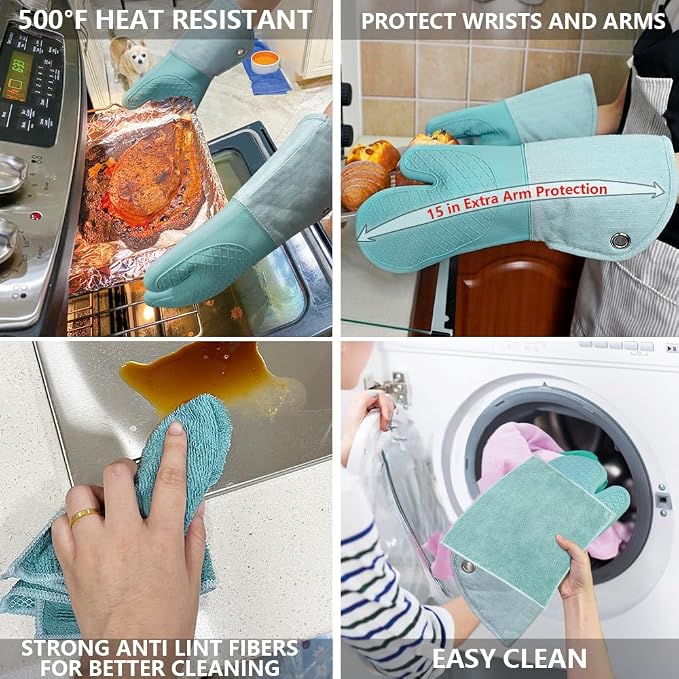 Professional Microwave Silicone Oven Mitts one Pair, Kitchen Mitten Set - Image 9
