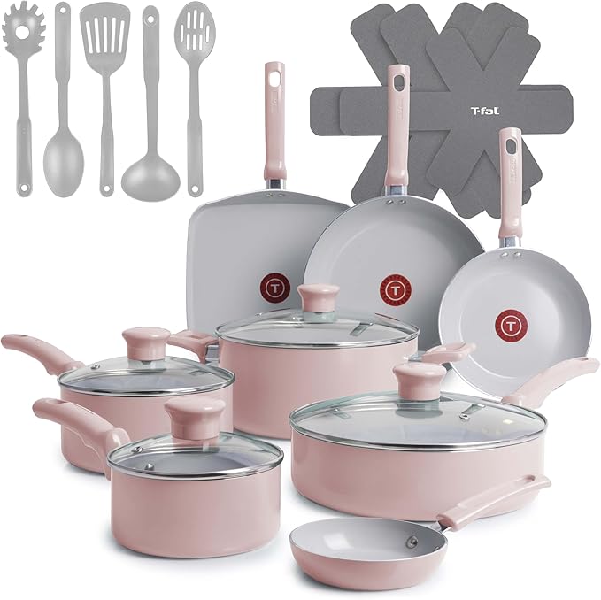 T-Fal Refresh Ceramic Pots and Pans Set, Nonstick Cookware, Oven Safe to 350°F by T-falbrand