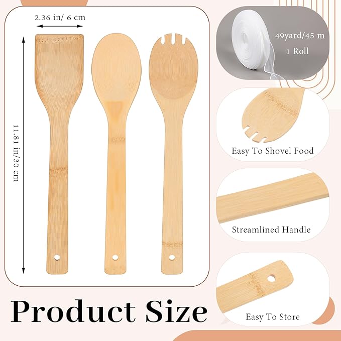 Reallnaive 72 Pcs Bamboo Spatula Wooden Kitchen Utensil Bulk 12''wood Spoon - Image 2