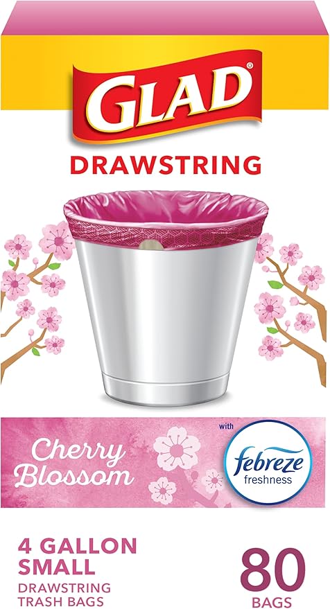 Glad Small Trash Bags 4 Gallon, Febreze Cherry Blossom Garbage Bags, Odor by GladTrashFoodStorage
