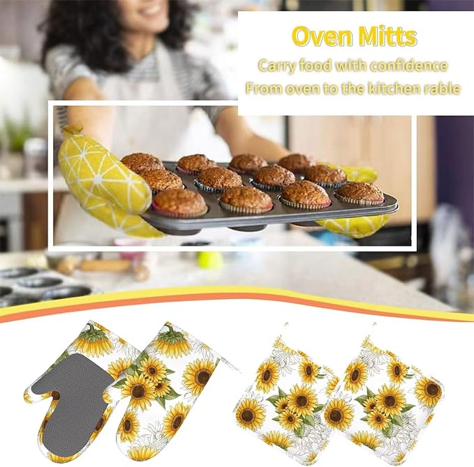 Yellow Sunflower Oven Mitts Sunflowers Pot Holders Yellow Flowers Cooking Apron - Image 7