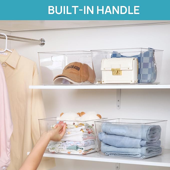 Vtopmart 4 Pack Extra Large Clear Plastic Storage Bins, 11x11 Cube Acrylic - Image 4