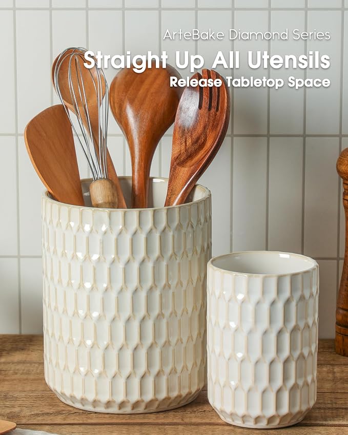 Utensil Holder, 7.5"+5.3" Ceramic Kitchen Utensil Holder - Image 3