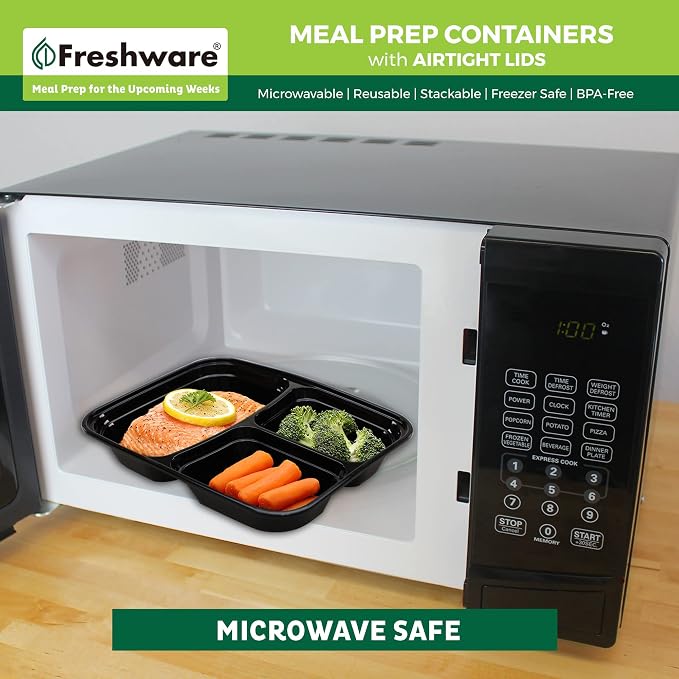 Freshware Bento Box Meal Prep Containers, 3-Compartment, 32 ounce - Image 6