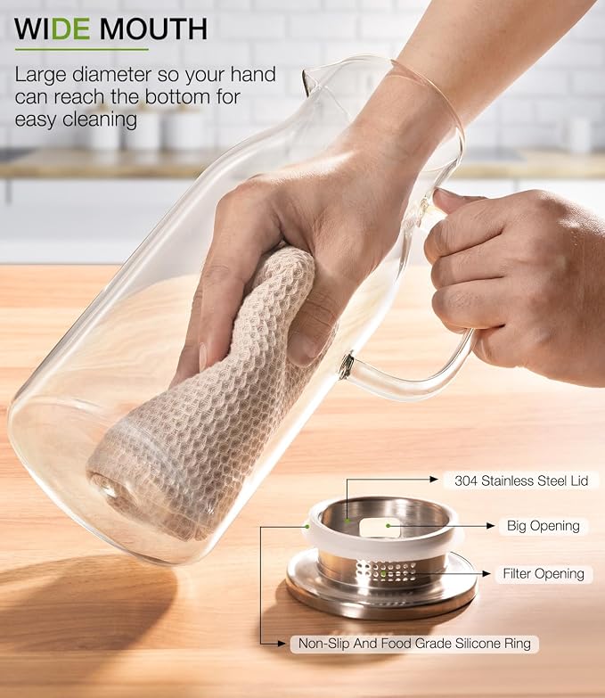 LUNA&MANTHA Glass Pitcher, 2 Liter 68oz Water Pitcher - Image 3