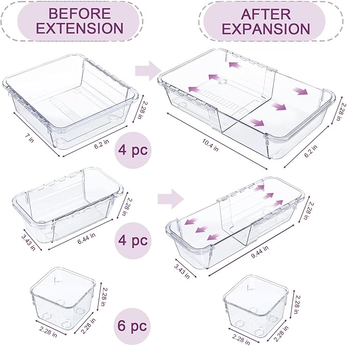 14 Pcs Clear Drawer Organizer, Adjustable Drawer Storage Box, 3-Size Desk - Image 2