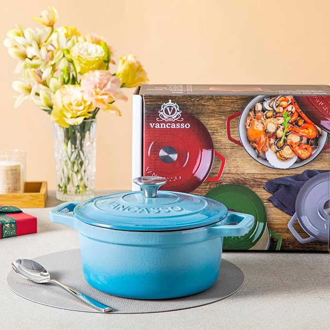 vancasso Enameled Cast Iron Dutch Oven, 2.5 QT Blue Naturally Non-Stick - Image 6
