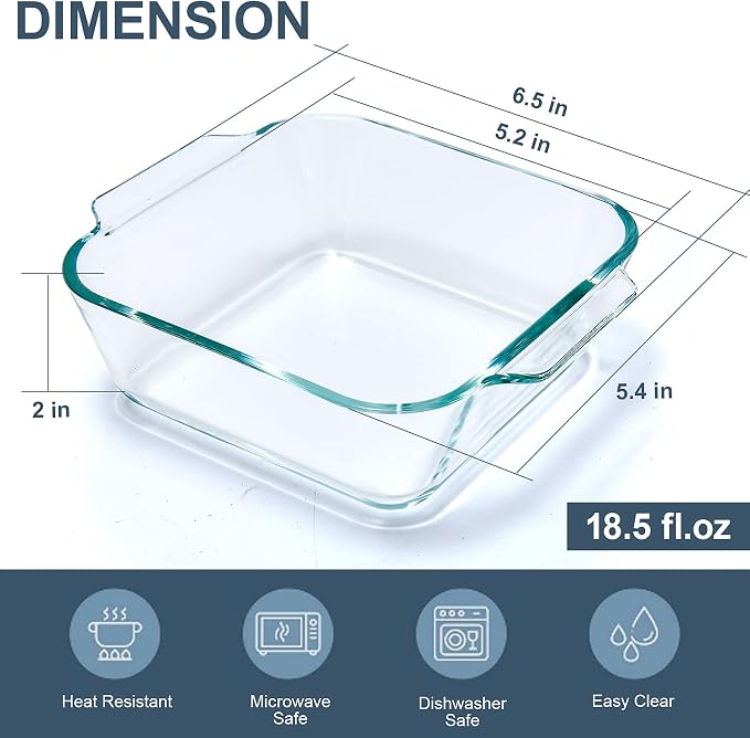 Small Casserole Dishes 2 Pack, 5 Inch Glass Square Baking Dish Individual - Image 3