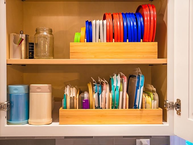 Umilife Extra Large Kitchen Cabinet & Drawer Organizer, Bamboo Lid Holder - Image 4