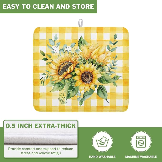 Spring Summer Dish Drying Mat 16x18 Inch Absorbent Reversible Sunflower Drying - Image 5