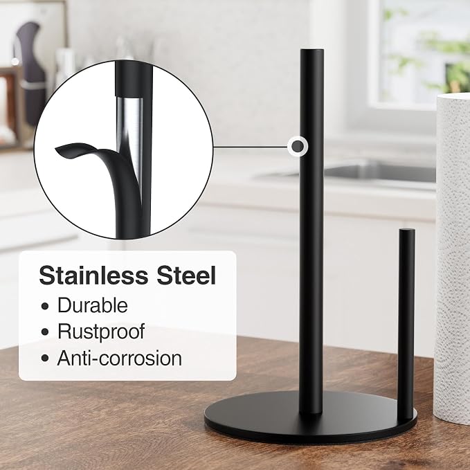 Paper Towel Holder Black, Premium Stainless Steel Kitchen Roll Dispenser - Image 3