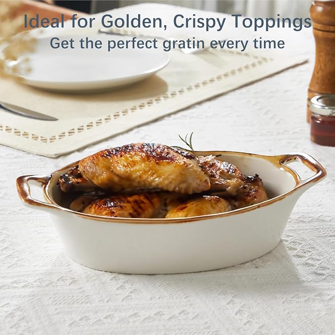 ONEMORE Au Gratin Baking Dish Oval Ceramic White Small Casserole Dish Oven Safe - Image 7