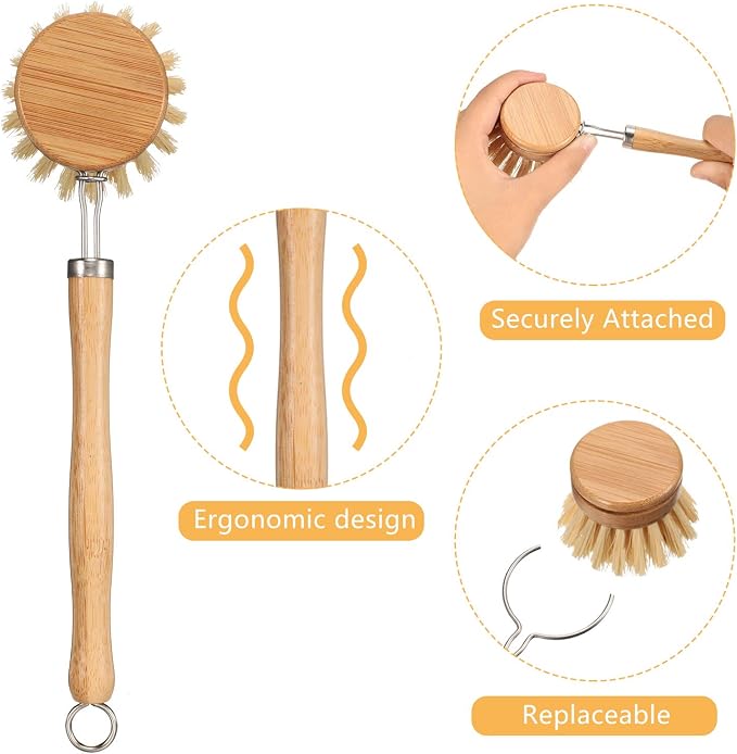 Patelai 8 Pieces Wooden Kitchen Dish Brush Include Bamboo Scrub Cleaning Brush - Image 4
