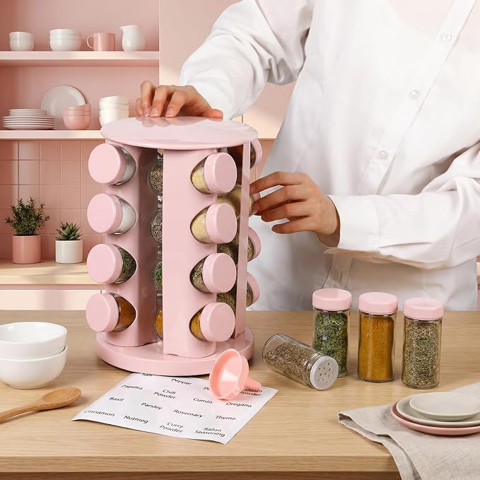 Yungyan Pink Rotating Spice Rack Seasoning Organizer - Image 4