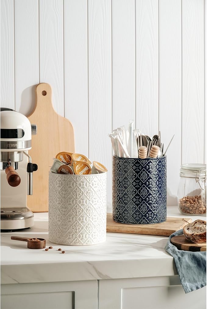 Kitchen Utensil Holder, 6x7 inch Large Ceramic Utensil Holder - Image 2