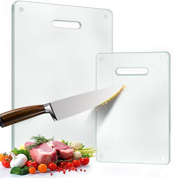 Tempered Glass Cutting Board for Kitchen, Plastic Free, Scratch Resistant by OAKJAR