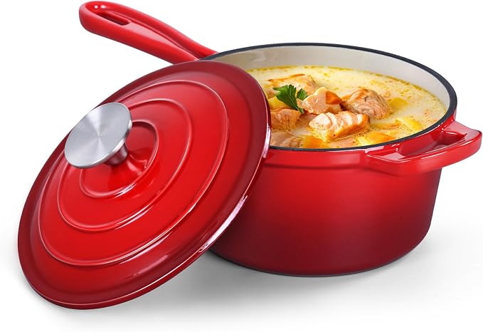 HaSteeL 3 QT Cast Iron Saucepan, Enamel dutch oven by HaSteeL