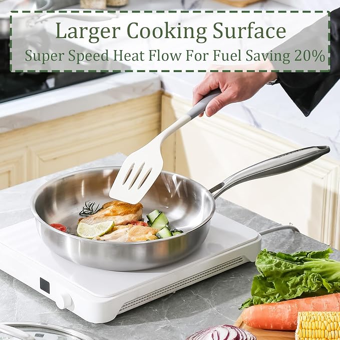 DELARLO Stainless Steel Pan 10.3Inch, Tri-ply Stainless Steel Frying Pan - Image 5