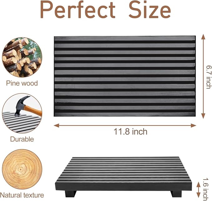 Renawe Black Bathroom Counter Tray Organizer Wood Riser Stand Kitchen - Image 7
