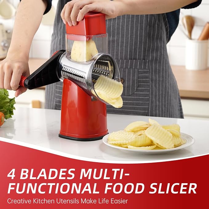 Rotary Cheese Grater with 4 Blades, Hand Crank Cheese Grater with Waffle Slicer - Image 3