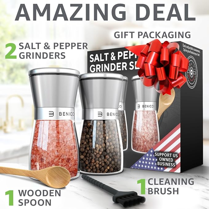 Stainless Steel Salt and Pepper Grinder Set of 2 – Manual Adjustable Ceramic - Image 5