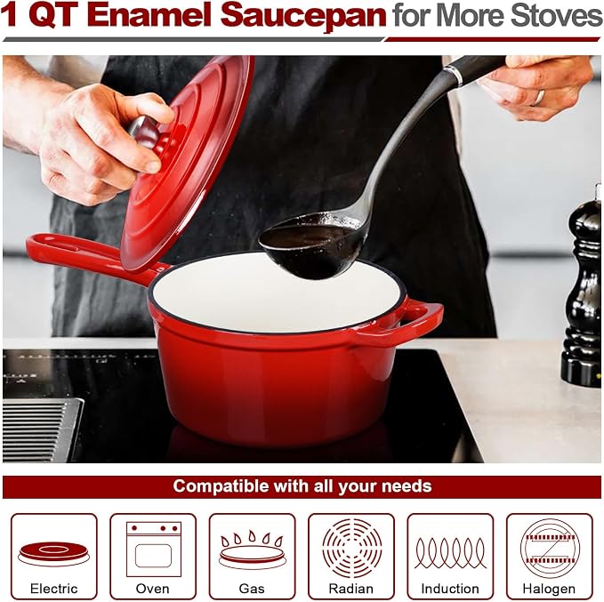 HaSteeL 1 QT Cast Iron Saucepan, Mini Enamel dutch oven - Image 3