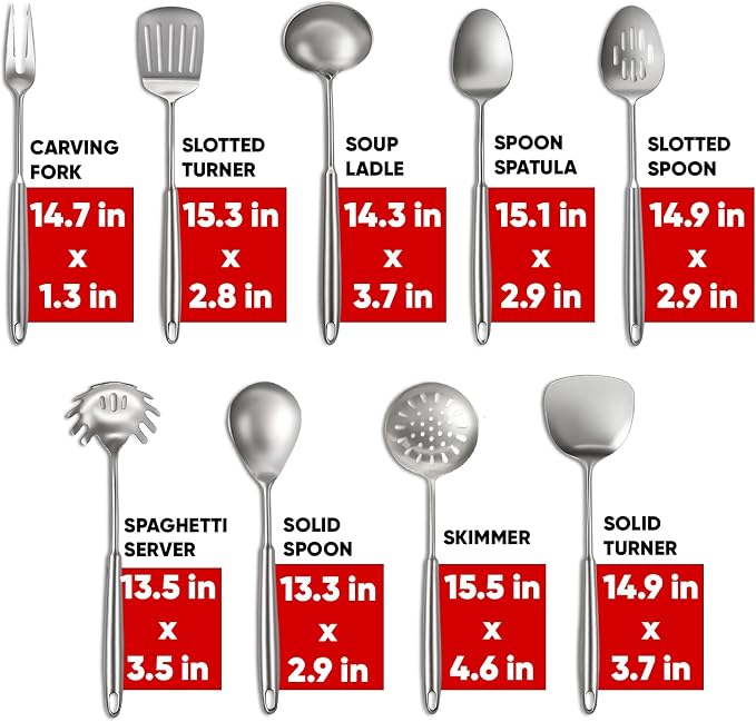 Newness 9 Pcs Cooking Utensils Set, 304 Stainless Steel Kitchen Utensils Set - Image 7