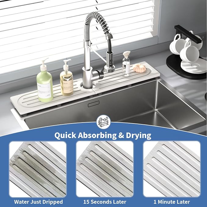 Faucet Mat for Kitchen Sink, Water Absorbent Kitchen Faucet Mat, Durable Sink - Image 5