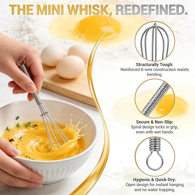 Anaeat Small Wire Whisk Set of 2, Portable Stainless Steel Kitchen Tiny Whisk & - Image 3