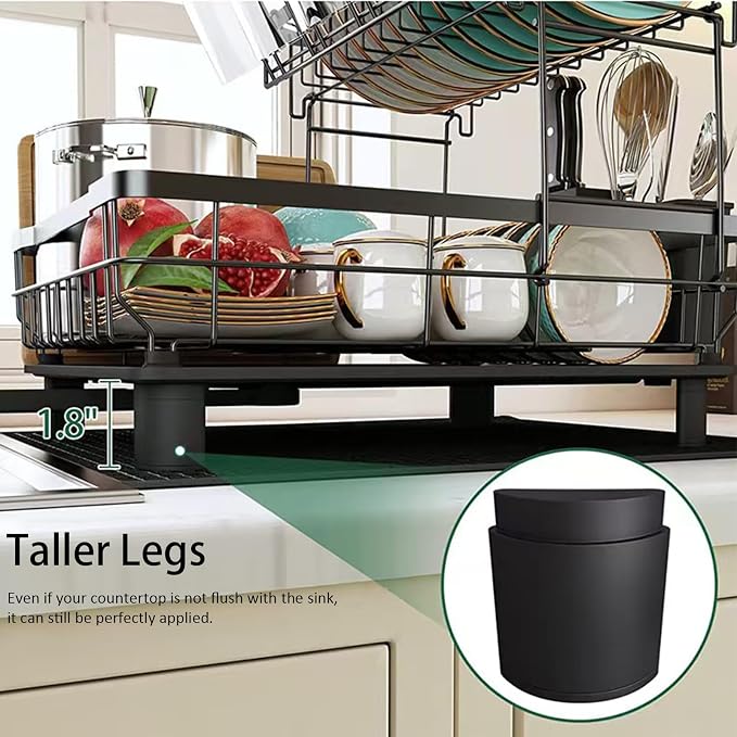 Small 2 Tier Dish Drying Rack, Space Saving Dish Racks - Image 3
