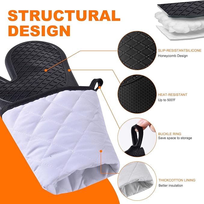 Extra Long Silicone Oven Mitts, Heat Resistant Oven Gloves - Image 3