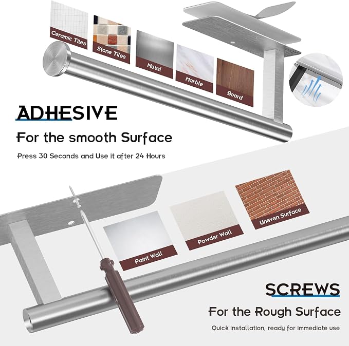 ASTOFLI Paper Towel Holder Under Cabinet No Drilling, Self Adhesive Paper Towel - Image 3