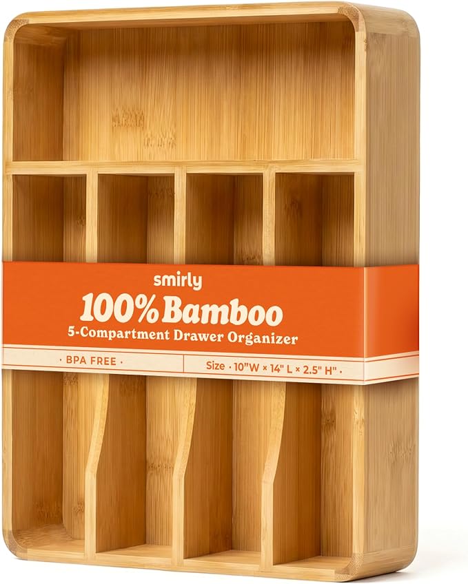 SMIRLY Silverware Drawer Organizer – Bamboo Kitchen Drawer Organizer, by Smirly
