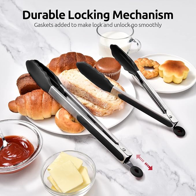 600ºF Heat Resistant Kitchen Tongs: U-Taste 9+12 inch Silicone Cooking Tong Set - Image 7