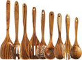 Wooden Spoons for Cooking – 9 Pc Teak Wood Utensil Set, Nonstick Safe & Heat by SIXILANG