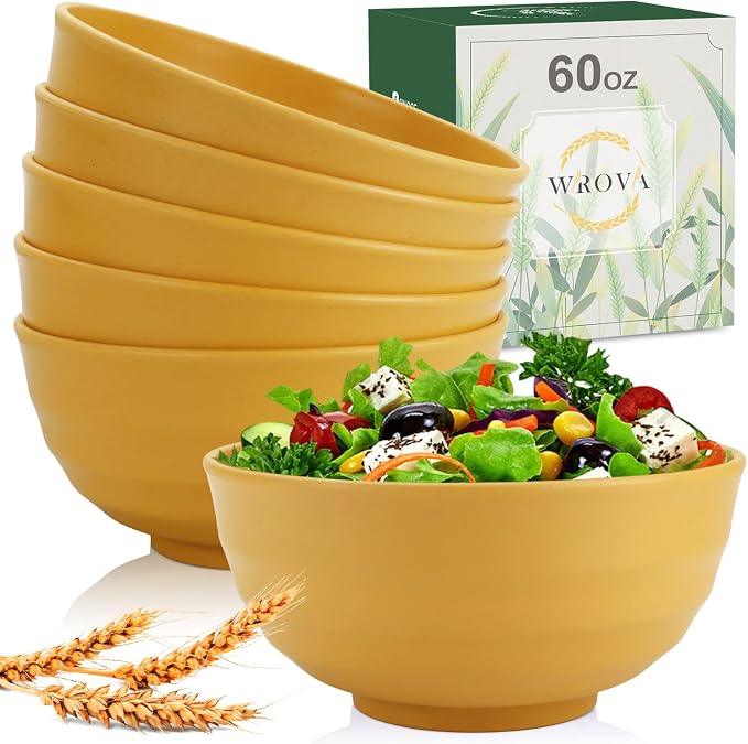 Wheat Straw Bowls Set 60 OZ Unbreakable Large Cereal Bowls Set of 6 Microwave by WROVA